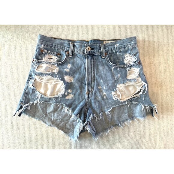 Rag & Bone Denim Shorts Womens Blue Light Washed Distressed Cotton Size 29 - Picture 1 of 14